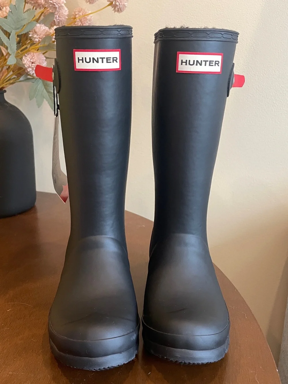 Kids Hunter Black Tall Rain Boots (roughly age 7-8 years old)